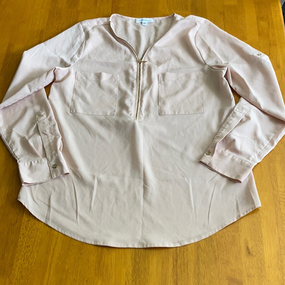 Calvin Klein Semi-sheer Popover Blouse Blush M